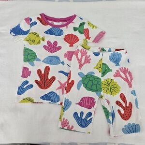 3-4Y Mini Boden Pink and Blue Sea Life Short Pajama Set